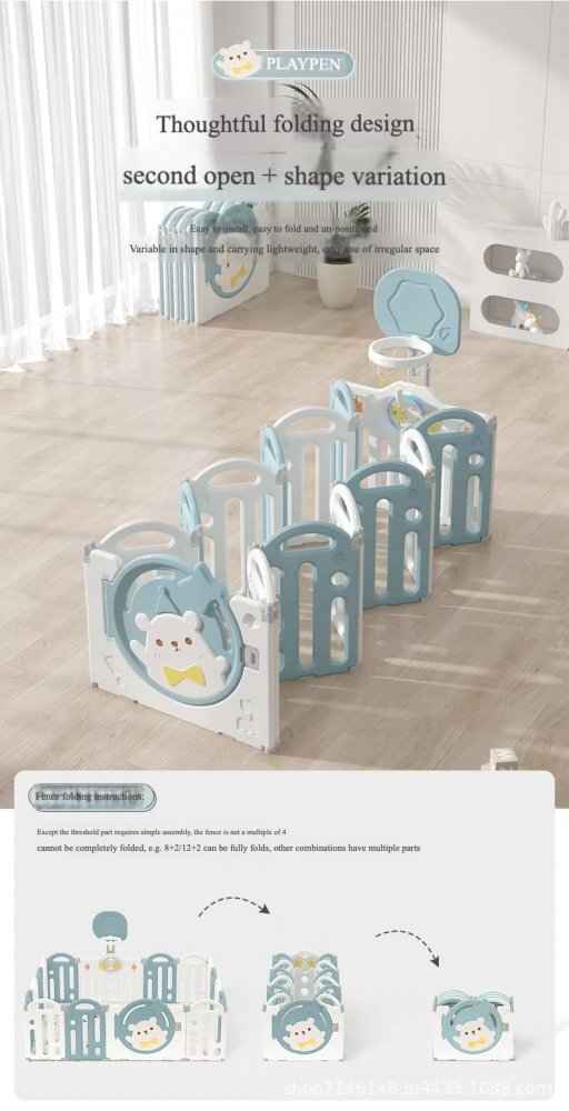 Nichiduta Garden Gardulet loc de joaca pentru copii Pink Bear pliabil si portabil compus din 14 panouri de gard + 2 panouri laterale cu Cos de baschet si angrenaje rotative