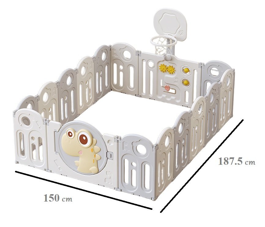 Nichiduta Garden Gardulet loc de joaca pentru copii Pink Dinosaur pliabil portabil compus din 14 panouri de gard + 2 panouri laterale cos de baschet usa cu blocare inalt 61 cm