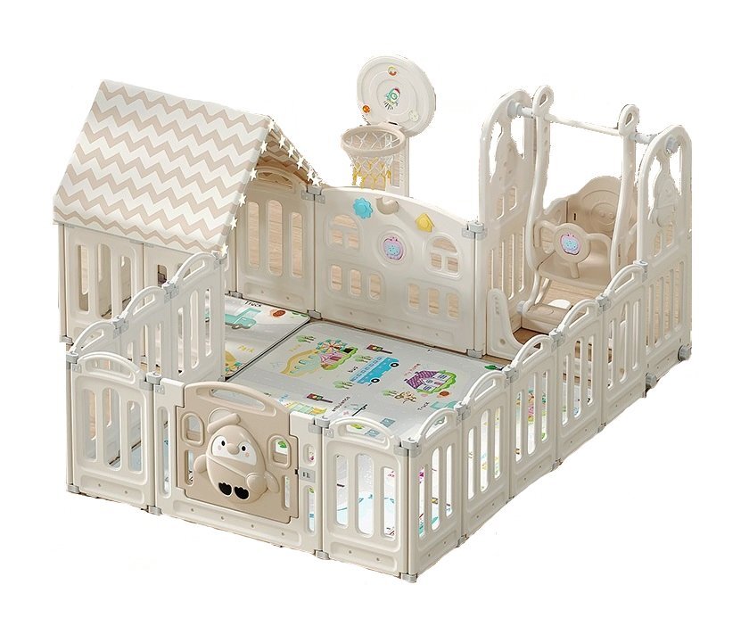 Nichiduta Garden Gardulet loc de joaca Pinguin White cu margini rotunjite usa cu blocare de siguranta cos de baschet casuta leagan reglabil pe inaltime si bile multicolore