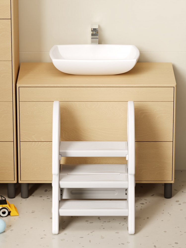 Nichiduta Garden Inaltator pentru copii Step Stool White cu trei trepte prevazut cu manere de prindere laterale si trepte antiderapante cu striatii dimesniune 45 x 52 x 65 cm