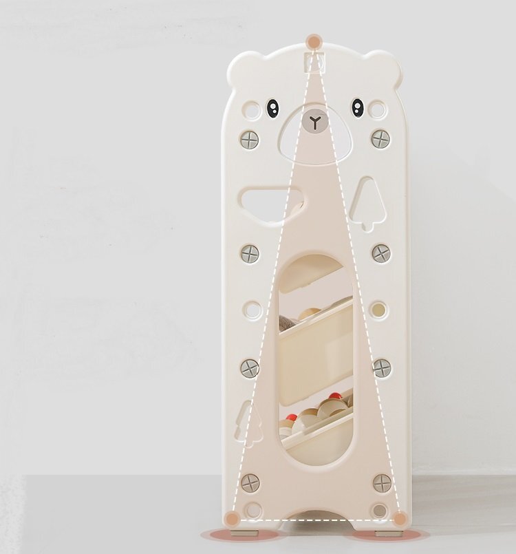 Nichiduta Garden Organizator pentru copii Pink Bear cu rafturi deschise pe 4 nivele include 8 cutii mici si 4 cutii mari dimensiune 33 x 86 x 85 cm
