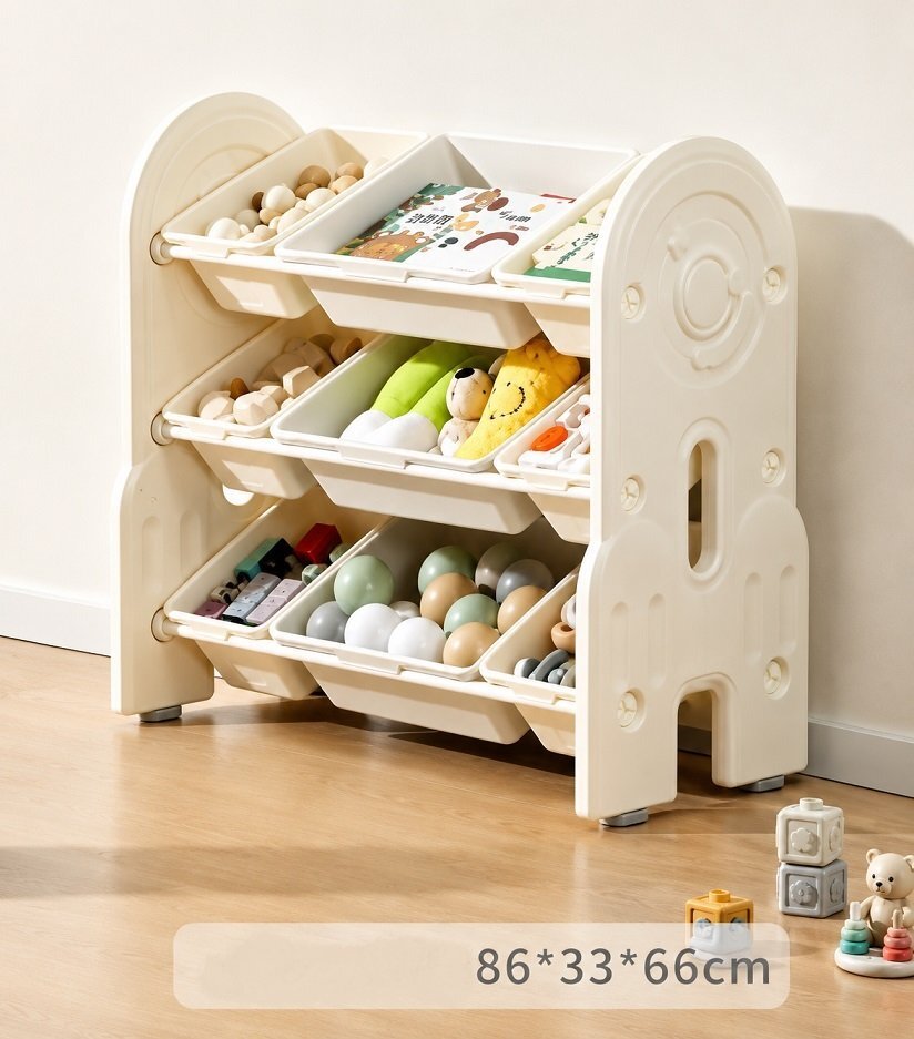 Nichiduta Garden Organizator pentru copii Space White cu rafturi deschise pe 3 nivele include 6 cutii mici si 3 cutii mari margini rotunjite dimensiune 86 x 33 x 66 cm