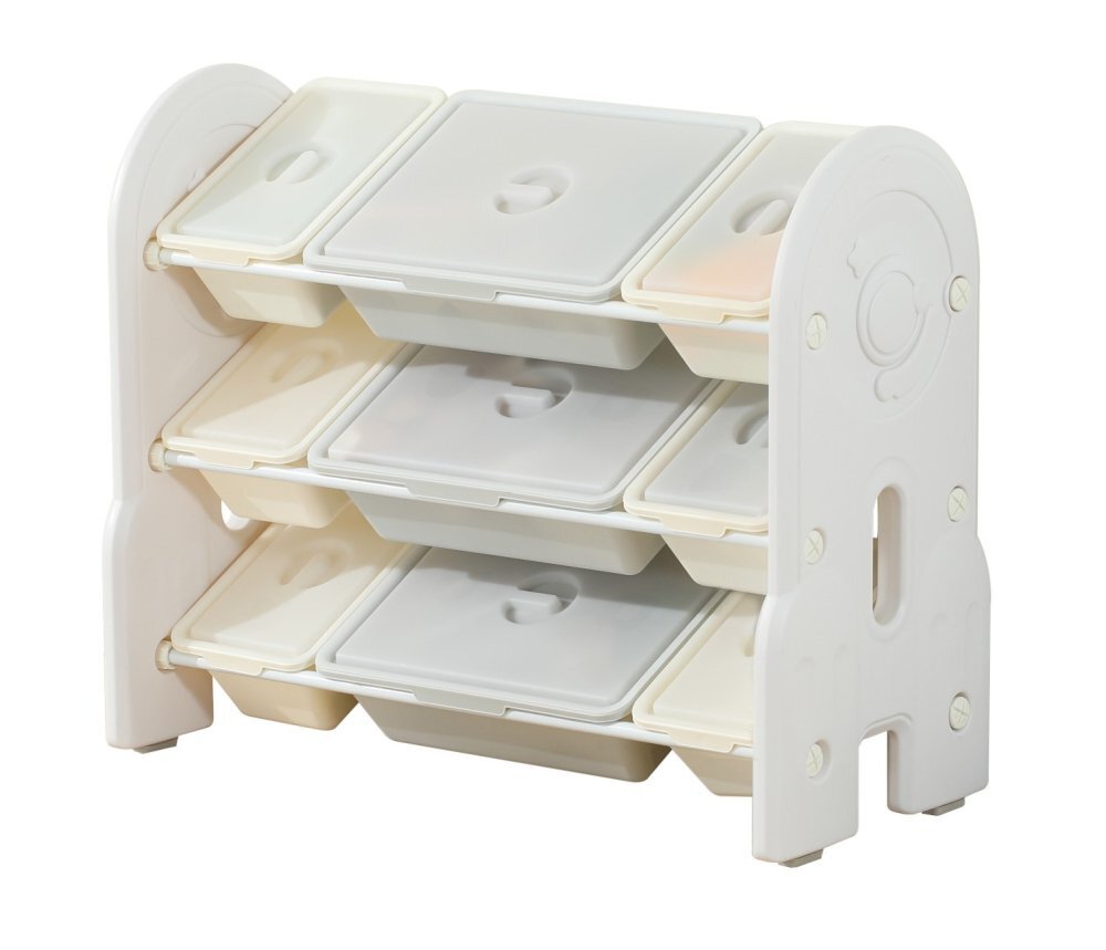 Nichiduta Garden Organizator pentru copii Space White pe 3 nivele include 6 cutii mici si 3 cutii mari dotate cu capace transparente margini rotunjite dimensiune 86 x 33 x 66 cm