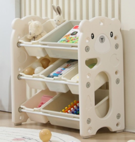 Nichiduta Garden Organizator pentru copii White Bear cu rafturi deschise pe 3 nivele include 5 cutii mici si 2 cutii mari dimensiune 66 x 33 x 66 cm