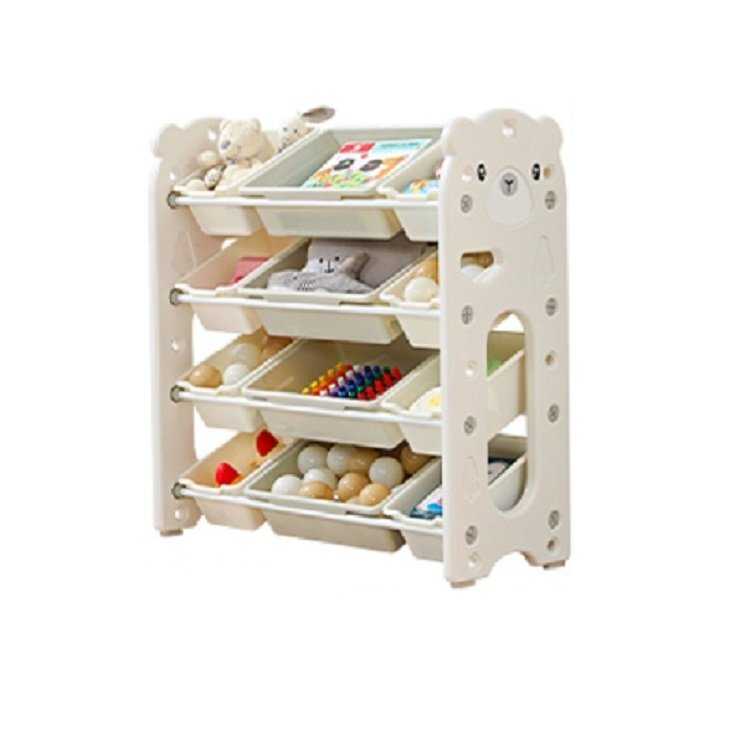 Nichiduta Garden Organizator pentru copii White Bear cu rafturi deschise pe 4 nivele include 8 cutii mici si 4 cutii mari dimensiune 33 x 86 x 85 cm