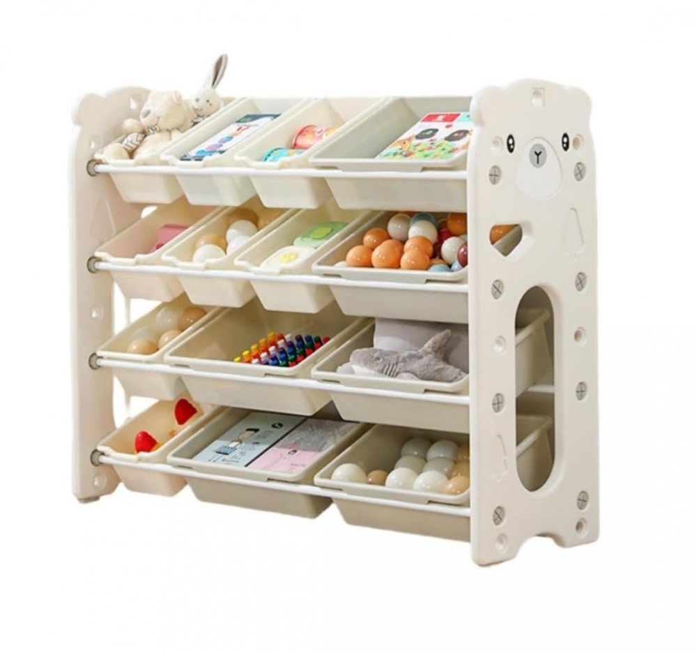 Nichiduta Garden Organizator pentru copii White Bear cu rafturi deschise pe 4 nivele include 8 cutii mici si 6 cutii mari dimensiune 105 x 33 x 85cm