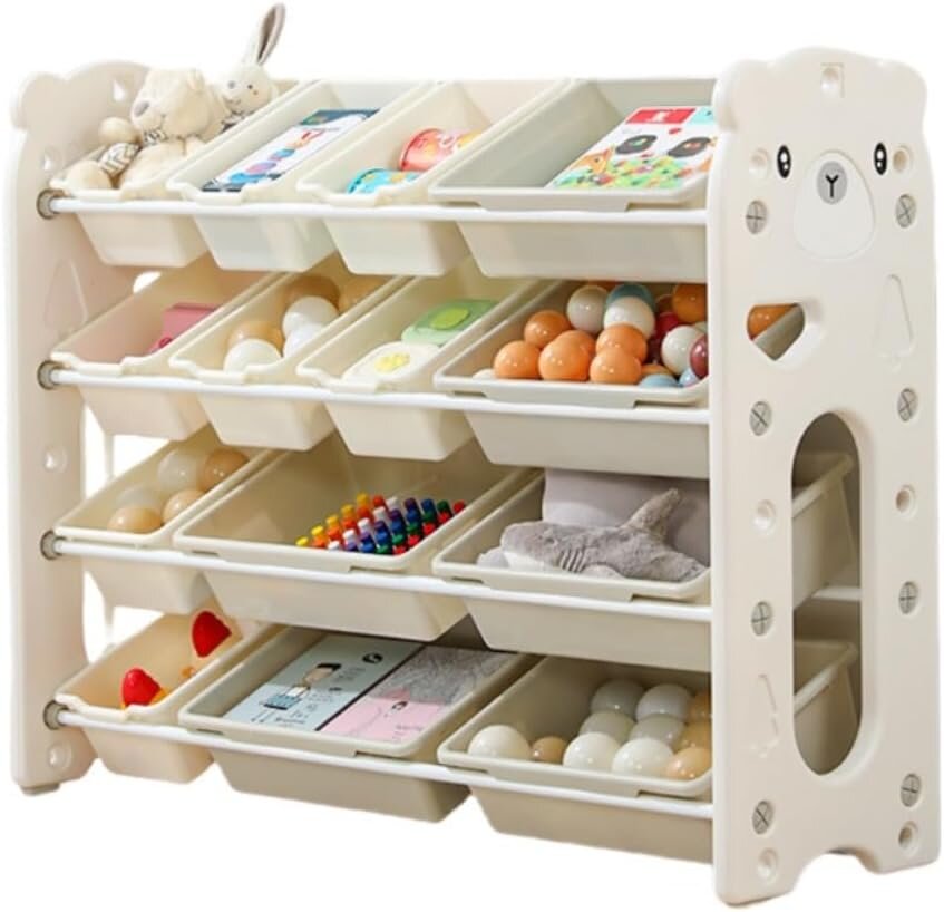 Nichiduta Garden Organizator pentru copii White Bear cu rafturi deschise pe 4 nivele include 8 cutii mici si 6 cutii mari dimensiune 105 x 33 x 85cm