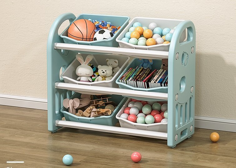 Nichiduta Garden Organizator pentru jucarii Butterfly Blue cu 3 nivele si 6 cutii depozitare margini rotunjite 77x66x32 cm