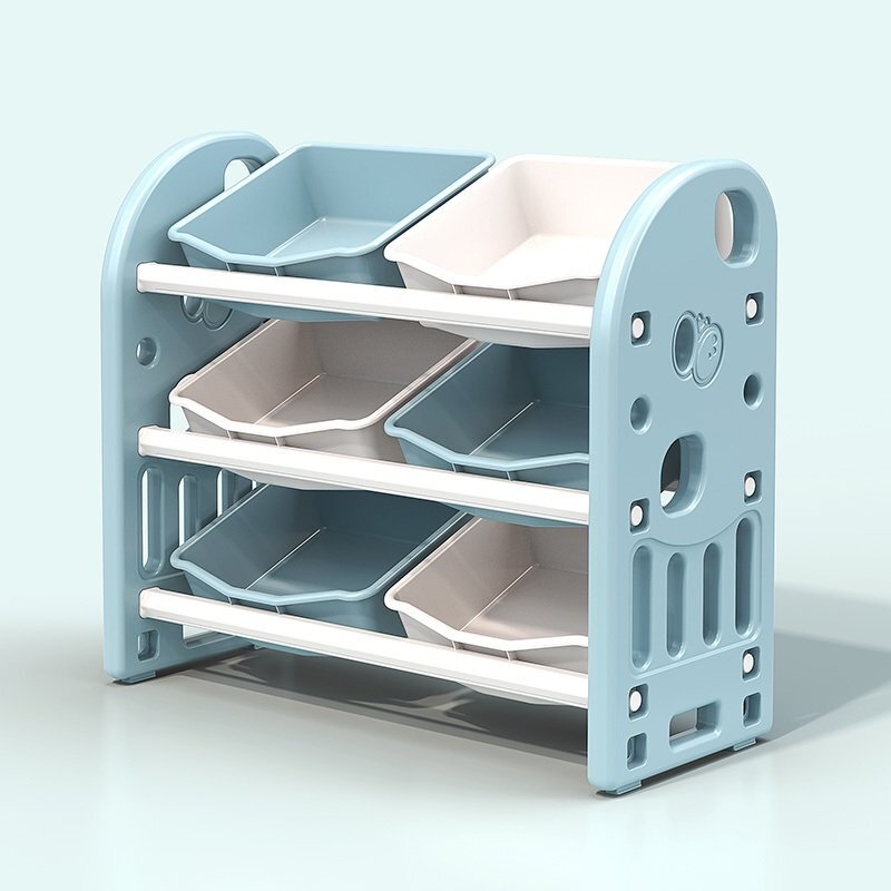 Nichiduta Garden Organizator pentru jucarii Butterfly Blue cu 3 nivele si 6 cutii depozitare margini rotunjite 77x66x32 cm