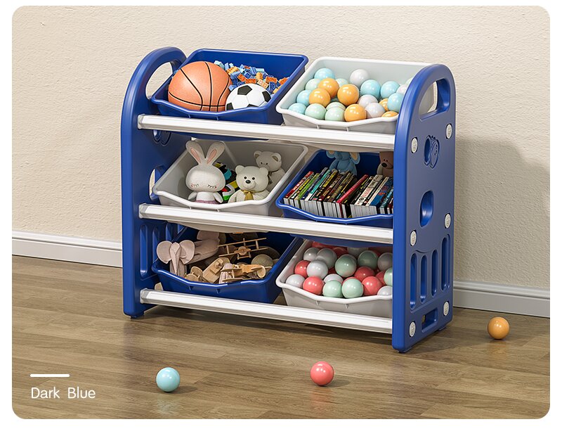 Nichiduta Garden Organizator pentru jucarii Butterfly Dark Blue cu 3 nivele si 6 cutii depozitare margini rotunjite 77x66x32 cm