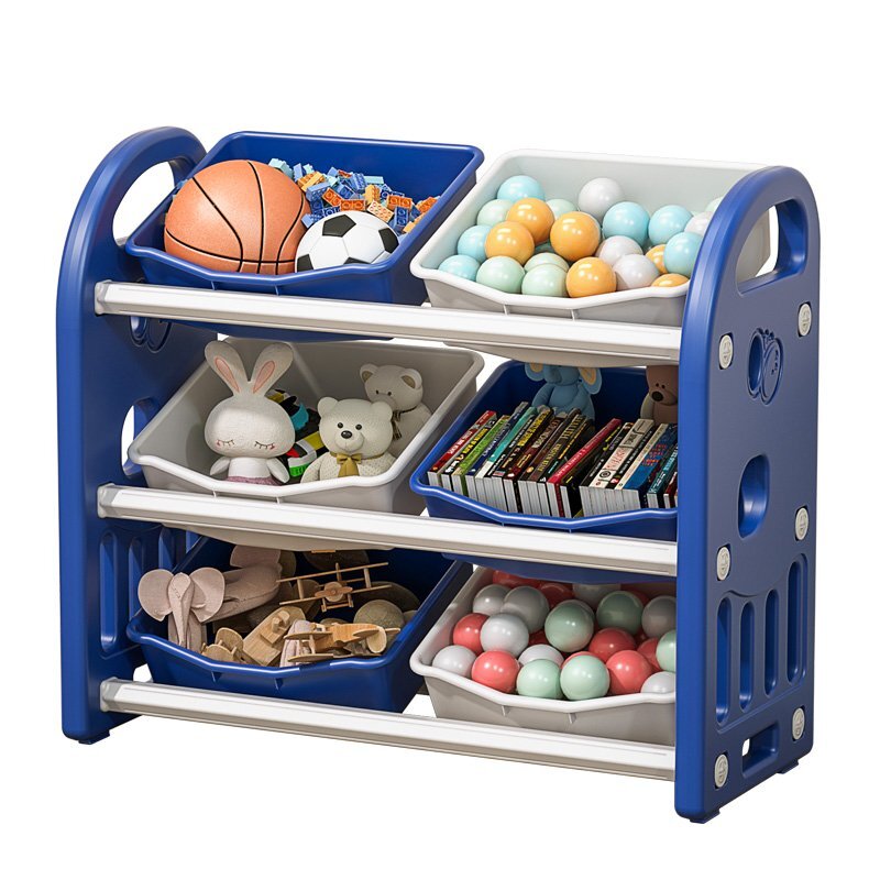 Nichiduta Garden Organizator pentru jucarii Butterfly Dark Blue cu 3 nivele si 6 cutii depozitare margini rotunjite 77x66x32 cm
