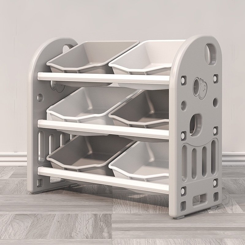 Nichiduta Garden Organizator pentru jucarii Butterfly Grey cu 3 nivele si 6 cutii depozitare margini rotunjite 77x66x32 cm