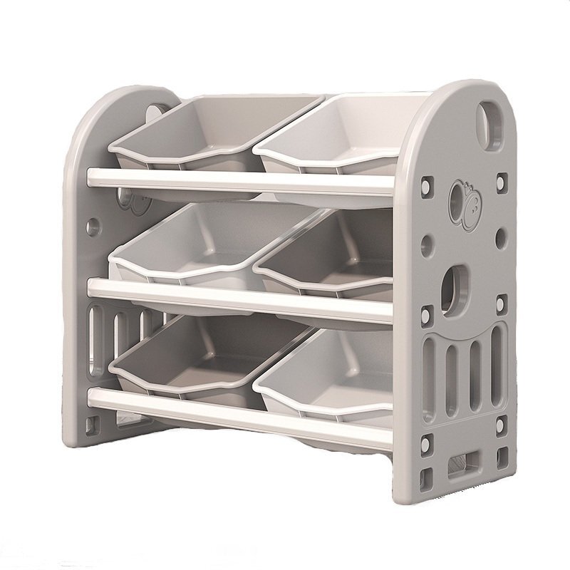 Nichiduta Garden Organizator pentru jucarii Butterfly Grey cu 3 nivele si 6 cutii depozitare margini rotunjite 77x66x32 cm