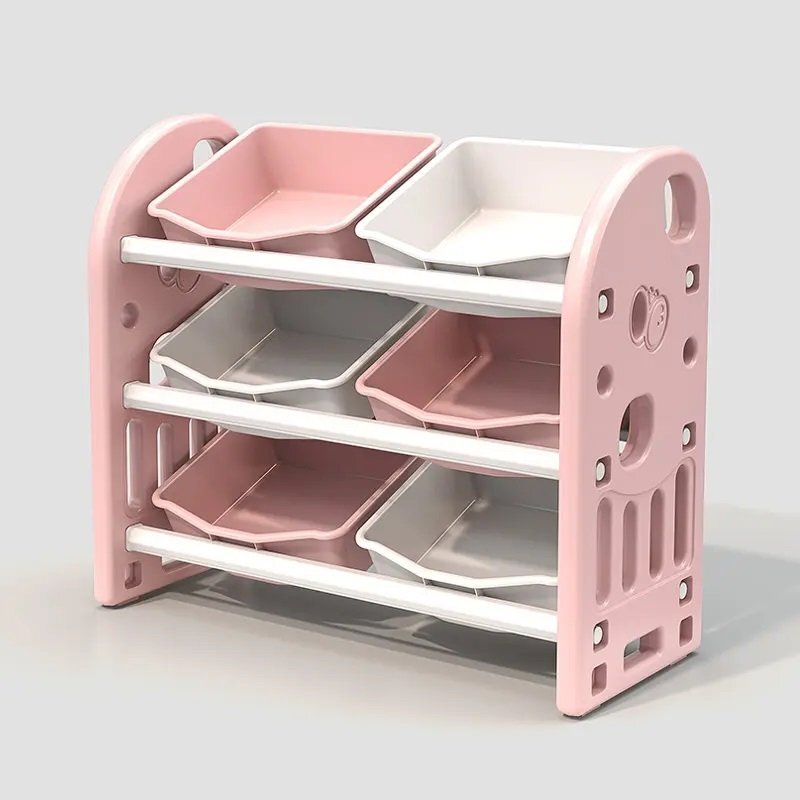 Nichiduta Garden Organizator pentru jucarii Butterfly Pink cu 3 nivele si 6 cutii depozitare margini rotunjite 77x66x32 cm