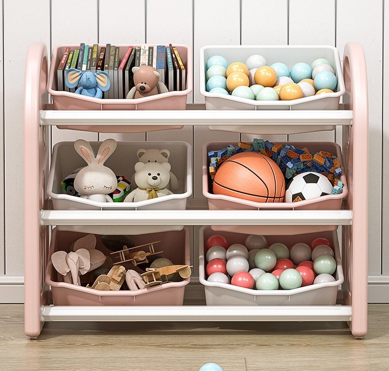 Nichiduta Garden Organizator pentru jucarii Butterfly Pink cu 3 nivele si 6 cutii depozitare margini rotunjite 77x66x32 cm