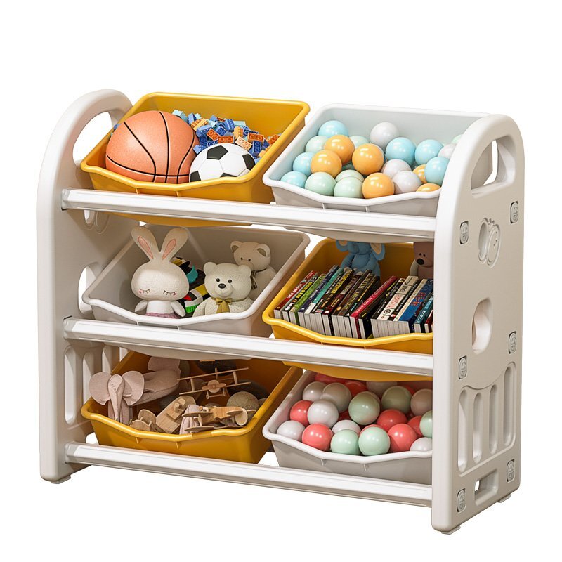 Nichiduta Garden Organizator pentru jucarii Butterfly Yellow cu 3 nivele si 6 cutii depozitare margini rotunjite 77x66x32 cm