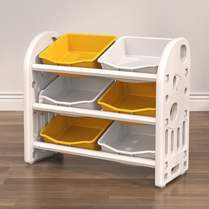 Nichiduta Garden Organizator pentru jucarii Butterfly Yellow cu 3 nivele si 6 cutii depozitare margini rotunjite 77x66x32 cm