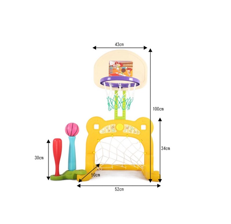Nichiduta Garden Set de joaca 3 in 1 Sport Yellow cu Poarta fotbal Cos baschet cu inaltime reglabila 61x53x99 cm