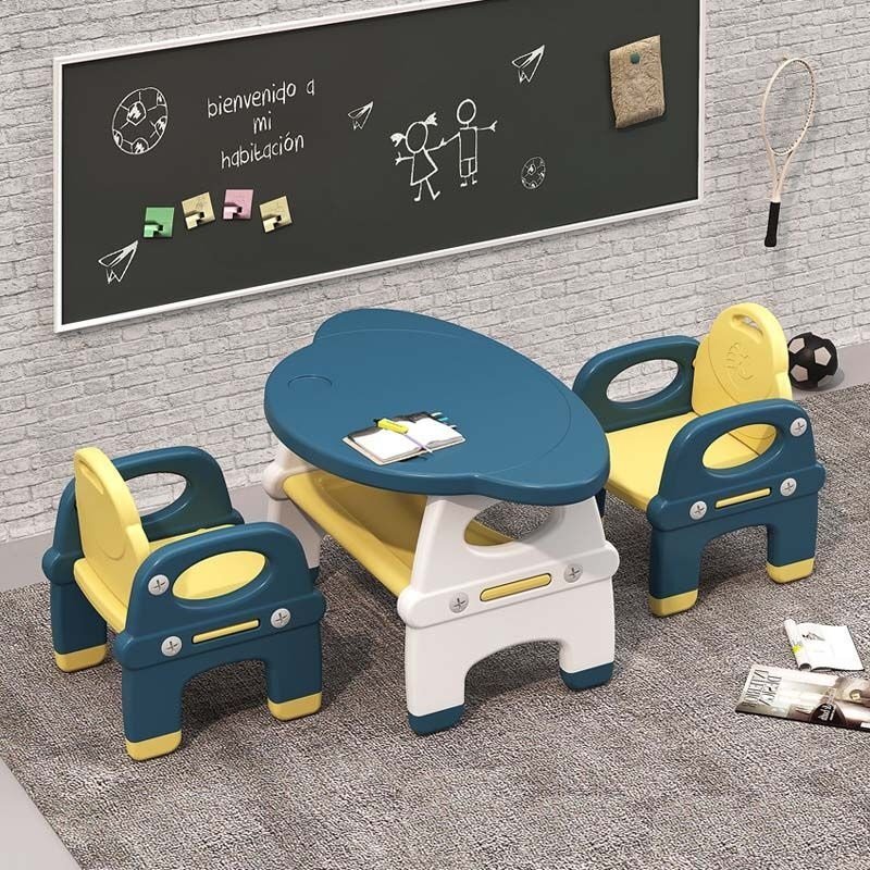 Nichiduta Garden Set masuta 82.5 x 52 x 48.5 cm si 2 scaunele ergonomice cu spatar si manere laterale pentru copii Yellow varsta 3-6 ani