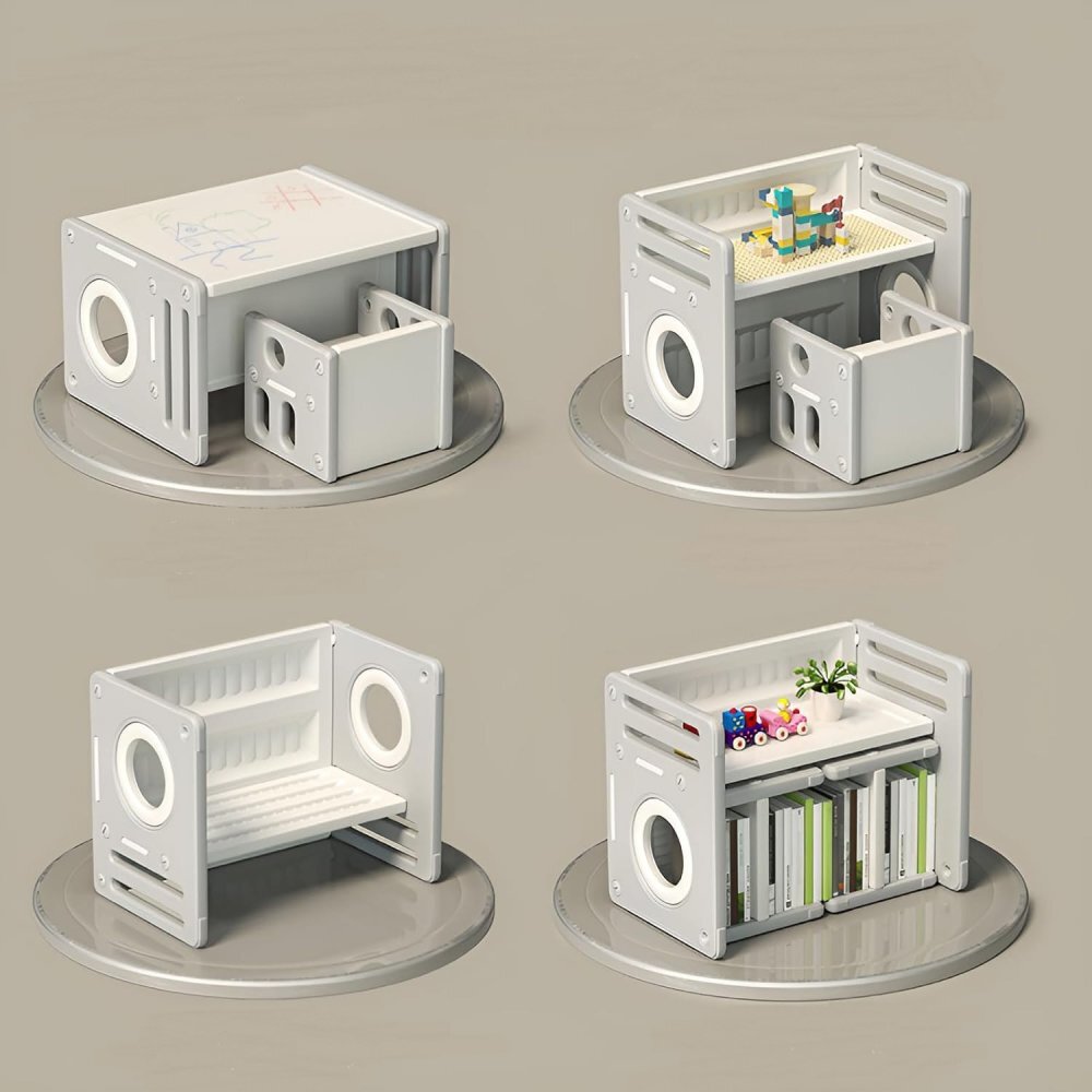 Nichiduta Garden Set mobilier pentru copii BrownWhite sistem modular compus din birou si 2 scaunele multifunctional ergonomic
