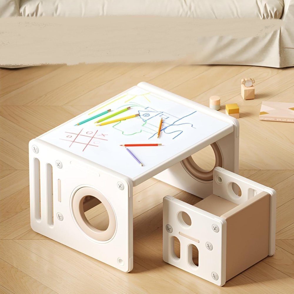 Nichiduta Garden Set mobilier pentru copii BrownWhite sistem modular compus din birou si 2 scaunele multifunctional ergonomic