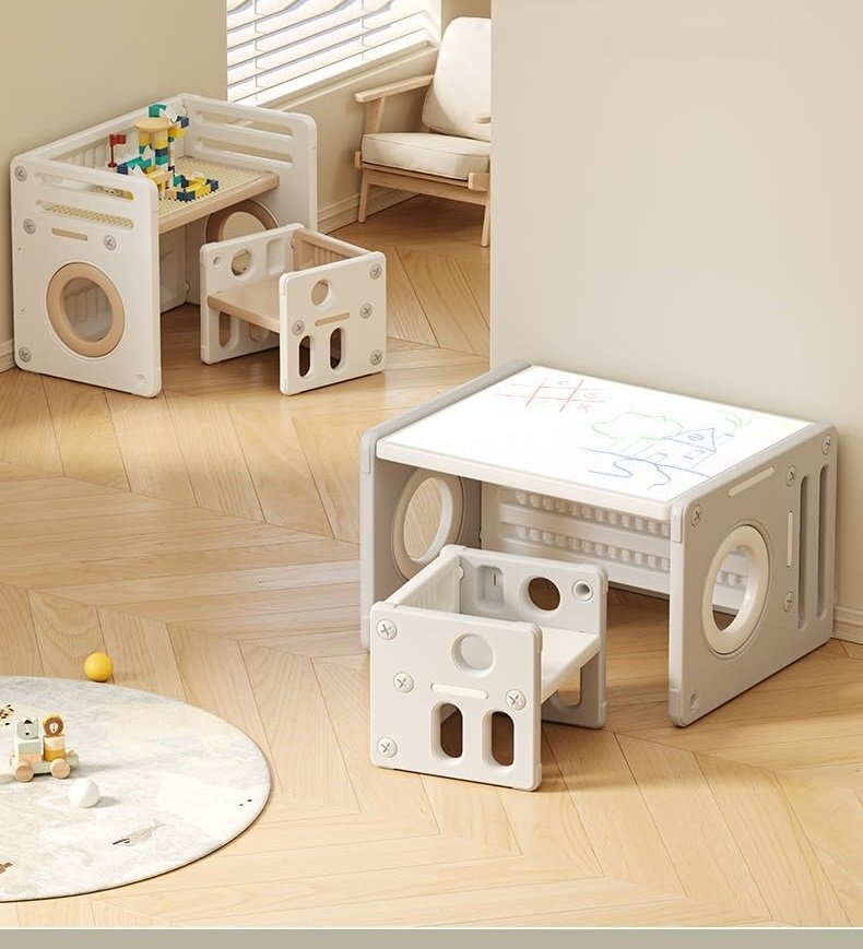 Nichiduta Garden Set mobilier pentru copii GreyWhite sistem modular compus din birou si 2 scaunele multifunctional ergonomic