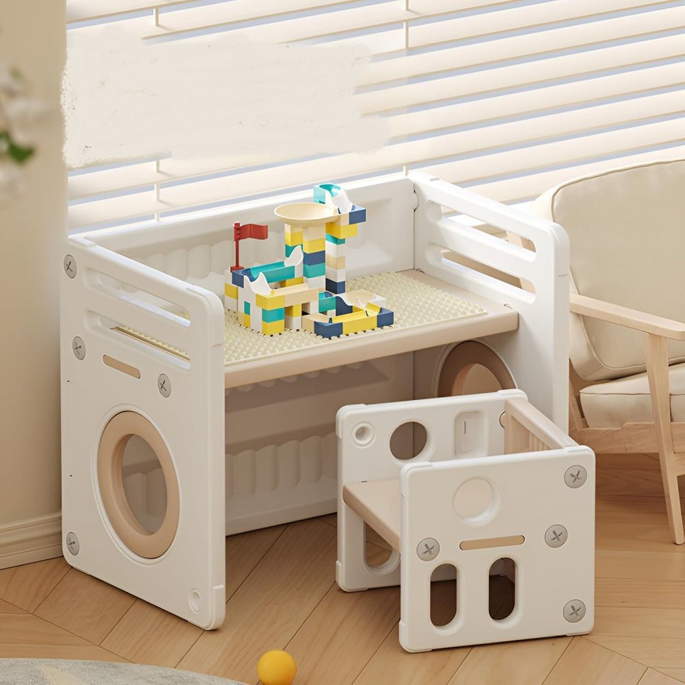Nichiduta Garden Set mobilier pentru copii GreyWhite sistem modular compus din birou si 2 scaunele multifunctional ergonomic