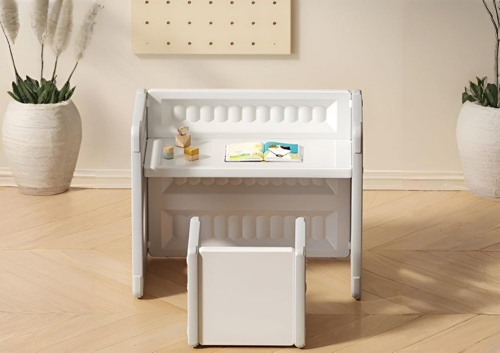 Nichiduta Garden Set mobilier pentru copii GreyWhite sistem modular compus din birou si 2 scaunele multifunctional ergonomic