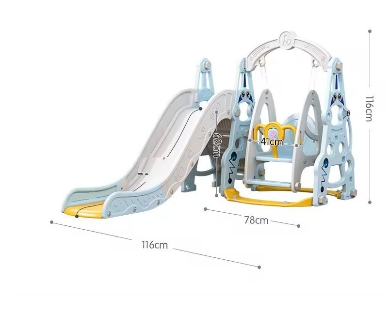 Nichiduta Garden Spatiu de joaca 3 in 1 Astronaut Arcada Blue cu Leagan convertibil Tobogan cu trepte late Margini rotunjite Cos de baschet cu Minge Piscina cu 200 bile joaca incluse