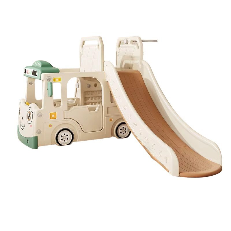 Nichiduta Garden Spatiu de joaca 3 in 1 pentru copii Happy Bus White cu tobogan cos de baschet 190 x 210 x 116 cm utilizare interiorexterior usa cu deschidere margini rotunjite