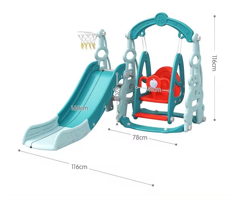 Nichiduta Garden Spatiu de joaca 3 in 1 Tower Arcada Blue cu Leagan convertibil Tobogan cu trepte late Margini rotunjite Piscina cu 200 bile joaca incluse Cos de baschet cu Minge