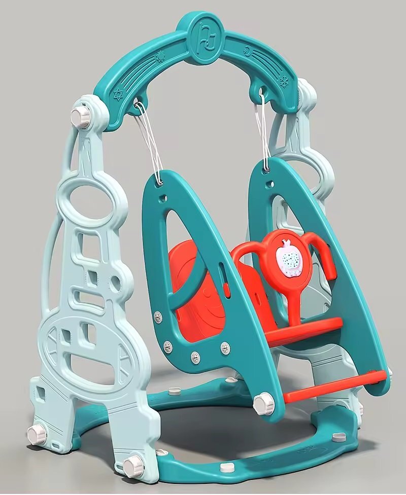 Nichiduta Garden Spatiu de joaca 3 in 1 Tower Arcada Blue cu Leagan convertibil Tobogan cu trepte late Margini rotunjite Piscina cu 200 bile joaca incluse Cos de baschet cu Minge