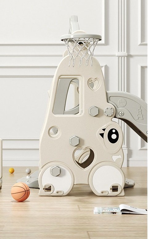Nichiduta Garden Spatiu de joaca 4 in 1 Happy Turtle Beige cu tobogan leagan cu bara de protectie detasabila jucarie muzicala cos de baschet minge si poarta de fotbal
