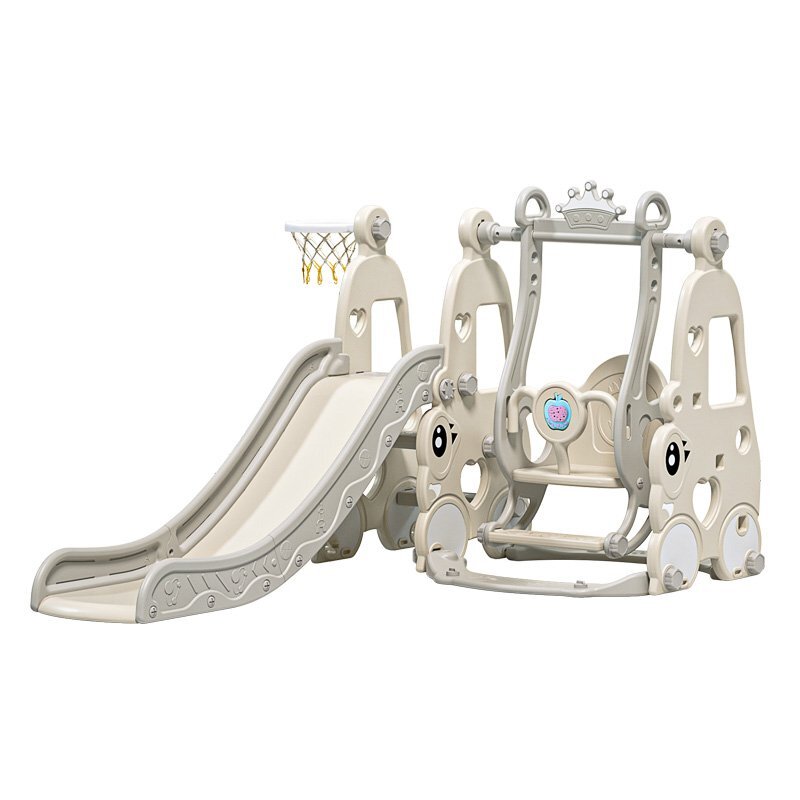 Nichiduta Garden Spatiu de joaca 4 in 1 Happy Turtle Beige cu tobogan leagan cu bara de protectie detasabila jucarie muzicala cos de baschet minge si poarta de fotbal