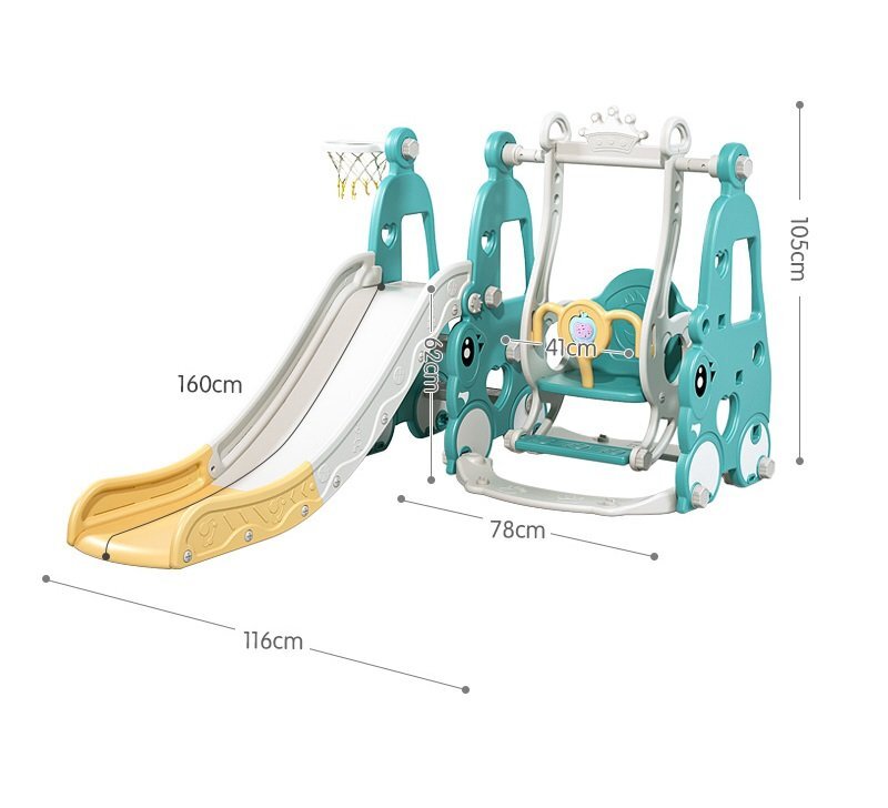 Nichiduta Garden Spatiu de joaca Happy Turtle Blue 3 in 1 cu tobogan leagan cu bara de protectie detasabila jucarie muzicala cos de baschet mingie si piscina cu 200 bile joaca incluse