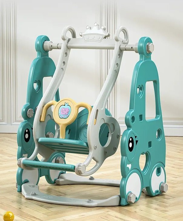 Nichiduta Garden Spatiu de joaca Happy Turtle Blue 3 in 1 cu tobogan leagan cu bara de protectie detasabila jucarie muzicala cos de baschet mingie si piscina cu 200 bile joaca incluse