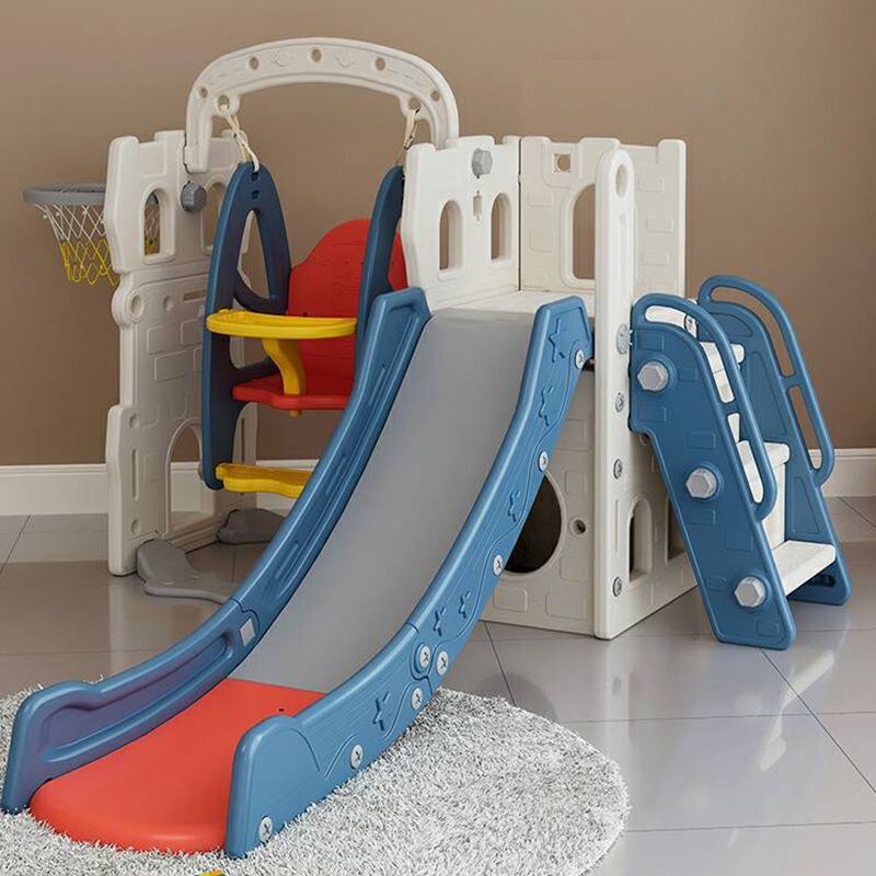 Nichiduta Garden Spatiu de joaca pentru copii 3 in 1 Blue cu platforma tobogan leagan cu bara de protectie detasabila cos de baschet