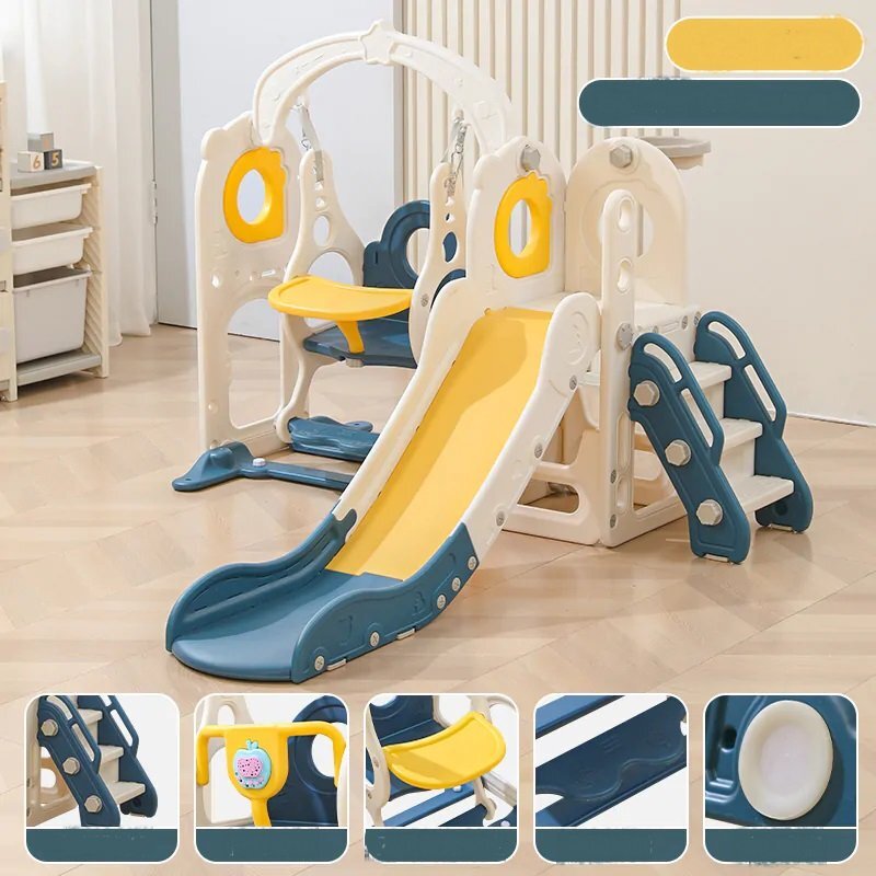Nichiduta Garden Spatiu de joaca pentru copii 3in1 Blue cu platforma tobogan leagan cu bara de protectie detasabila jucarie muzicala cos de baschet dimensiune 170 x 145 x 110 cm