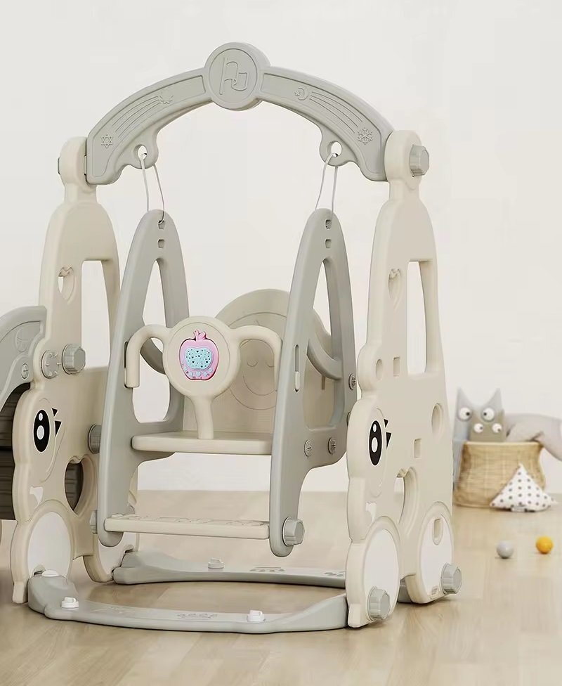 Nichiduta Garden Spatiu de joaca pentru copii 3in1 Happy Turtle Arcada Beige interiorexterior cu tobogan Leagan cu bara de protectie detasabila jucarie muzicala cos de baschet si minge inclusa