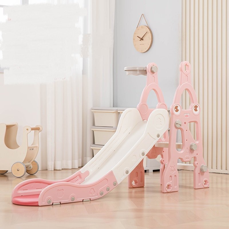 Nichiduta Garden Spatiu de joaca pentru copii 3in1 Rocket Pink cu tobogan leagan cu bara de protectie detasabila jucarie muzicala cos de baschet dimensiune 50 x 135 x 116 cm