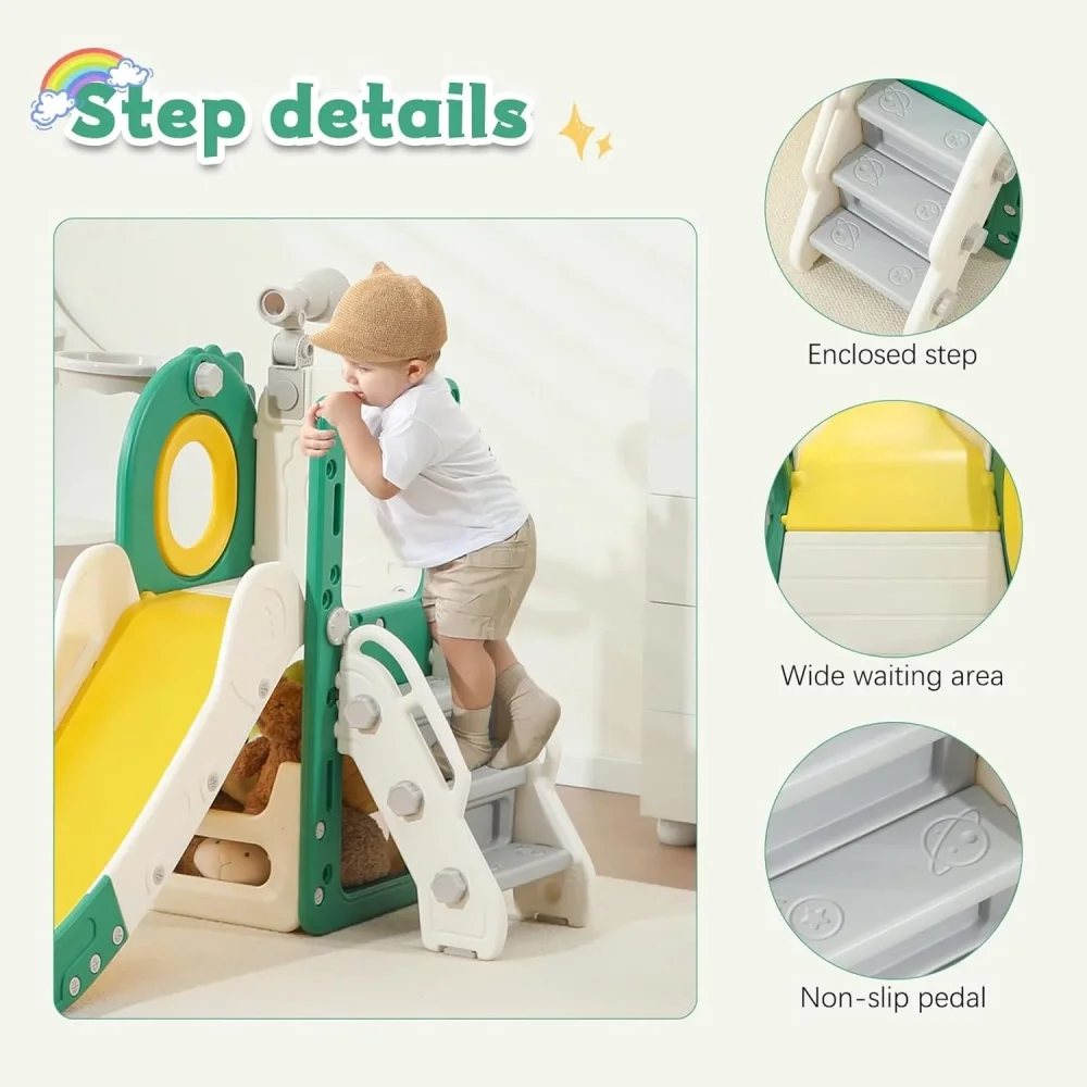 Nichiduta Garden Spatiu de joaca pentru copii Nickron 1 greenwhite cu tobogan balustrada de sustinere treptele late dimensiune 153 x 67 x 80 cm