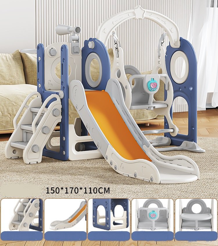 Nichiduta Garden Spatiu de joaca pentru copii Nickron 2 bluewhite Leagan muzical cu masuta tobogan treptele de acces balustrade laterale de sustinere 150 x 170 x 110 cm