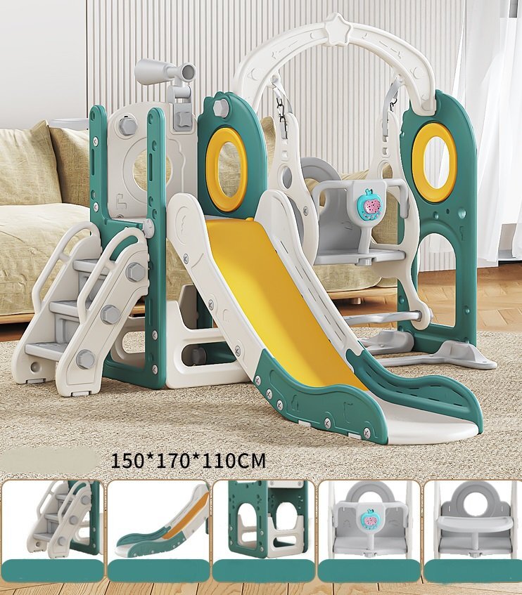 Nichiduta Garden Spatiu de joaca pentru copii Nickron 2 greenwhite Leagan muzical cu masuta tobogan treptele de acces balustrade laterale de sustinere 150 x 170 x 110 cm