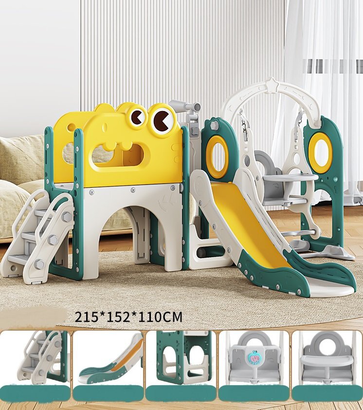 Nichiduta Garden Spatiu de joaca pentru copii Nickron 5 greenwhite Leagan muzical cu masuta scari de acces si tobogan cadru stabil si robust dimensiune 215 x 152 x 110 cm