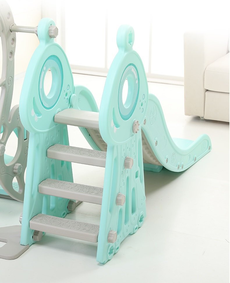 Nichiduta Garden Spatiu de joaca pentru copii Ocean Blue interiorexterior 3in1 cu tobogan leagan cu bara de protectie detasabila si inaltime reglabila jucarie muzicala cos de baschet si minge inclusa