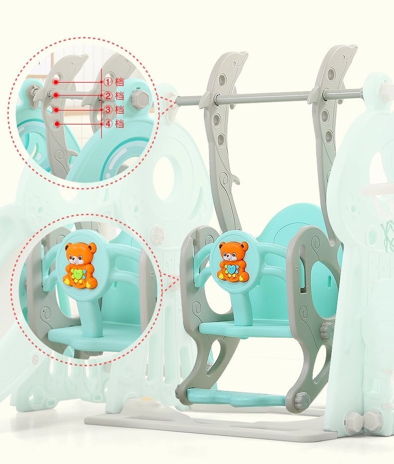 Nichiduta Garden Spatiu de joaca pentru copii Ocean Blue interiorexterior 3in1 cu tobogan leagan cu bara de protectie detasabila si inaltime reglabila jucarie muzicala cos de baschet si minge inclusa