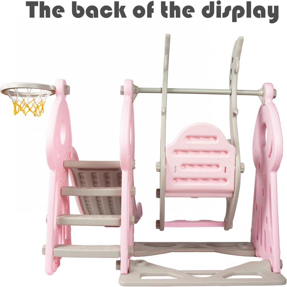 Nichiduta Garden Spatiu de joaca pentru copii Ocean Pink interiorexterior 3in1 cu tobogan leagan cu bara de protectie detasabila si inaltime reglabila jucarie muzicala cos de baschet si minge inclusa