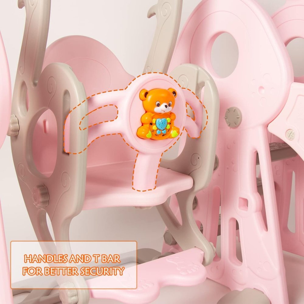 Nichiduta Garden Spatiu de joaca pentru copii Ocean Pink interiorexterior 3in1 cu tobogan leagan cu bara de protectie detasabila si inaltime reglabila jucarie muzicala cos de baschet si minge inclusa