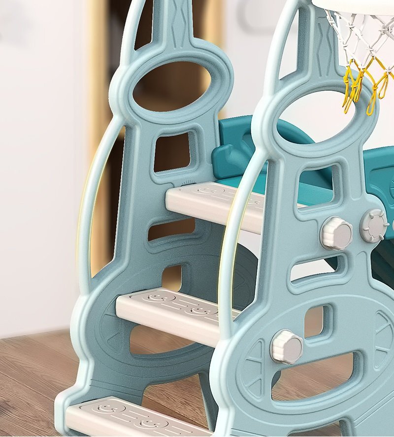 Nichiduta Garden Spatiu de joaca pentru copii Tower Blue interiorexterior 3in1 cu tobogan leagan cu bara de protectie detasabila jucarie muzicala cos de baschet si mingie inclusa