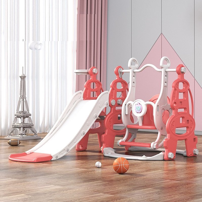 Nichiduta Garden Spatiu de joaca pentru copii Tower Red interiorexterior 3in1 cu tobogan leagan cu bara de protectie detasabila jucarie muzicala cos de baschet si mingie inclusa